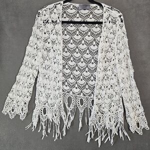 Ruff Hewn Grey Womens Large Coquette Crochet Cardigan Swester Open Knit